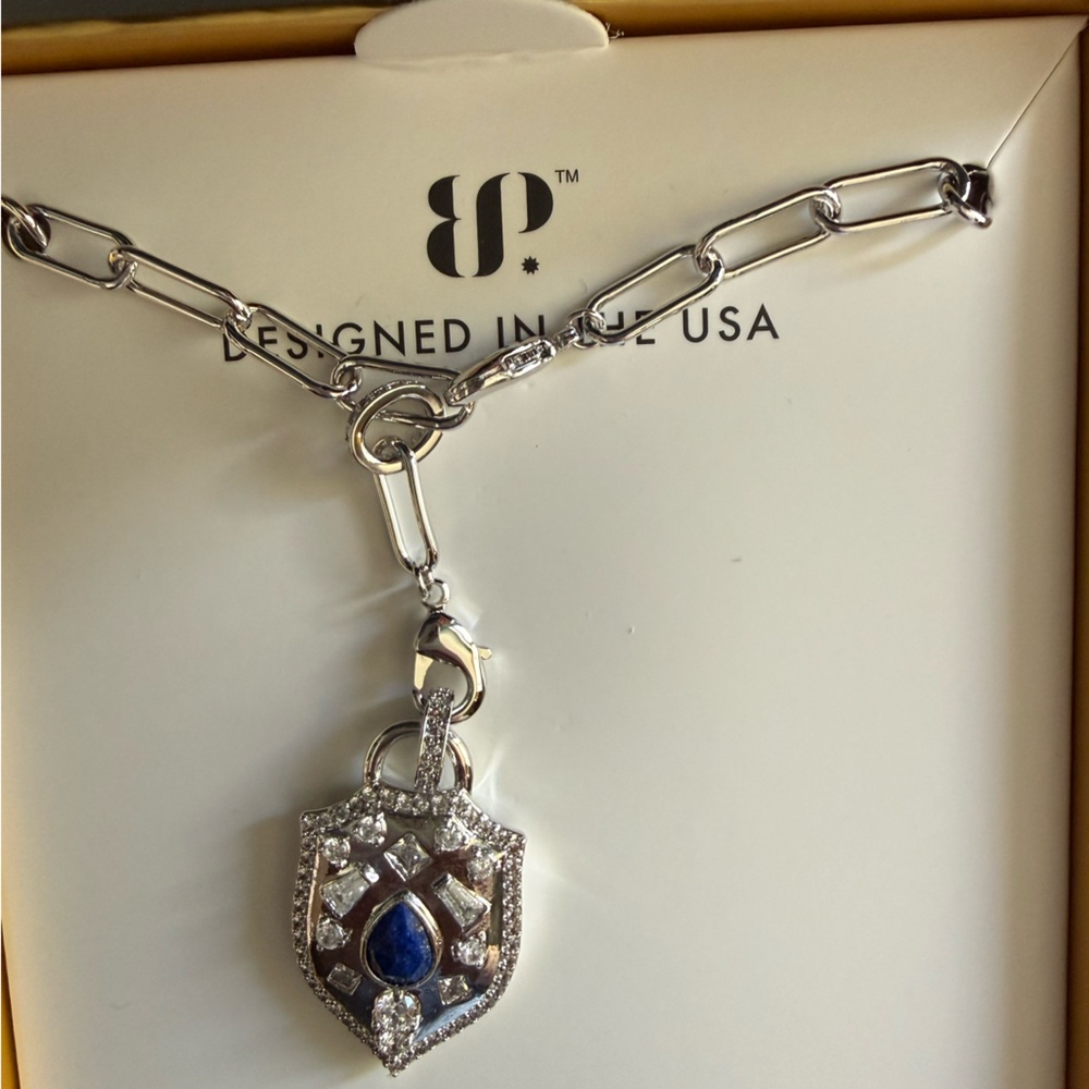 Sterling Silver Shield Pendant Necklace with Blue Accent - Women's Jewelry
